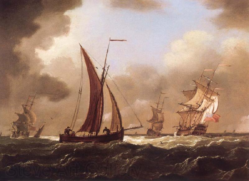 Francis Swaine Small craft at sea in a stiff breeze